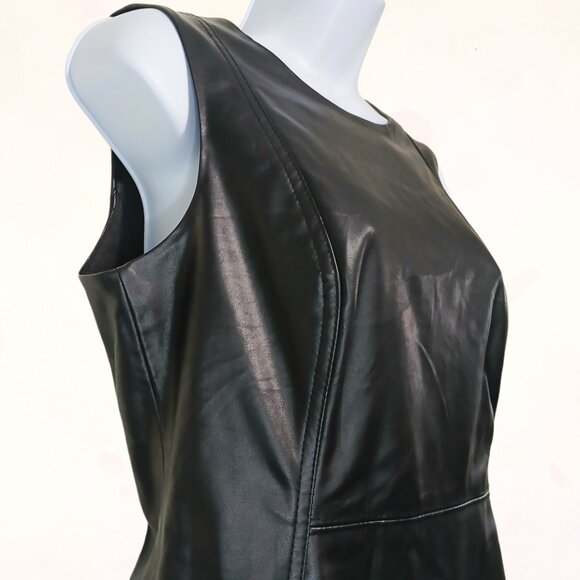 Calvin Klein Black Faux Leather Sleeveless Wiggle Pencil Sheath Petite Dress S.8 - Picture 3 of 15